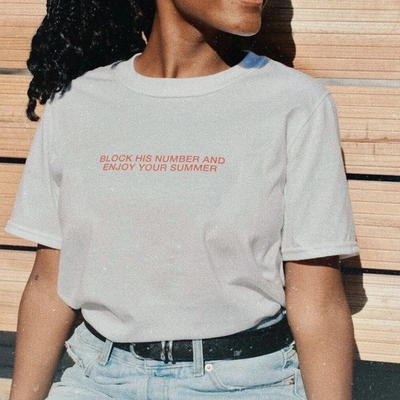 Block his number and enjoy your summer t shirt in white - Thumbnail 4