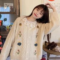 Retro forest style handmade three-dimensional embroidered cardigan sweater - Thumbnail 1