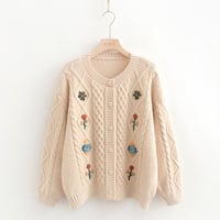 Retro forest style handmade three-dimensional embroidered cardigan sweater - Thumbnail 2
