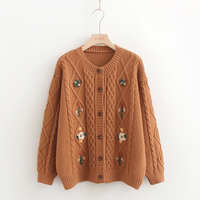Retro forest style handmade three-dimensional embroidered cardigan sweater - Thumbnail 3