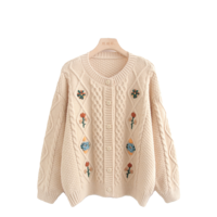 Retro forest style handmade three-dimensional embroidered cardigan sweater - Thumbnail 5