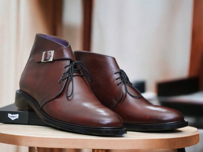 Men's Handmade Dark Brown Single Buckle Lace Up Ankle High Boot, Fashion Boot