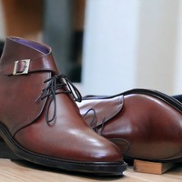 Men's Handmade Dark Brown Single Buckle Lace Up Ankle High Boot, Fashion Boot - Thumbnail 1