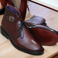 Handmade Men's Ankle High Lace Up Single Buckle Dark Brown Boot, Designer Boot - Thumbnail 2