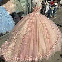 Princess Ball Gown Pink Quinceanera Prom Dresses Lace  - Thumbnail 1