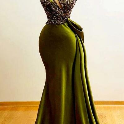 Sexy green stain prom evening dresses 
