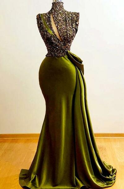 Sexy Green Stain Prom Evening Dresses 
