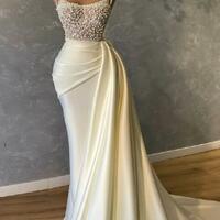 Charming straps Ivory prom dress with pearl  - Thumbnail 1