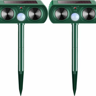 2 packs solar ultrasonic animal repeller, outdoor animal repellent device, deer deterrent with waterproof 