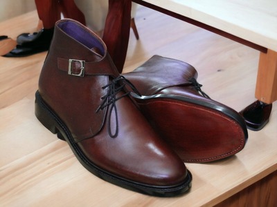 Handmade Men's Ankle High Dark Brown Single Buckle Boot, Fashion Boot