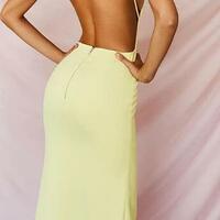 Simple A Line Yellow Side Slit Prom Dress - Thumbnail 1
