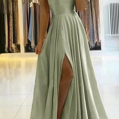 A line sage green long prom dress - Thumbnail 4