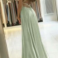 A line sage green long prom dress - Thumbnail 1