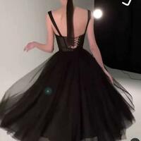 Simple black short prom dress, evening dress - Thumbnail 1