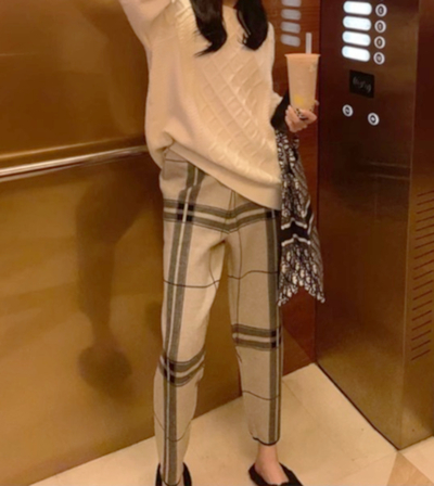 Stunning England Hippie Stripe Knit Check Retro Trousers Unique Amazing