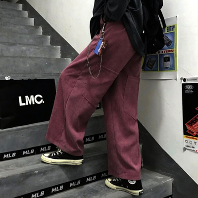 Big pockets hip-hop metal chain details straight loose pants for women and men amazing - Thumbnail 5