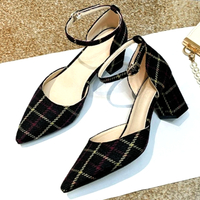 Stunning Milan Ankle-strap Plaid Chunky High Heel Pointed Toe Sandals Shoes - Thumbnail 5
