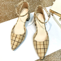 Stunning Milan Ankle-strap Plaid Chunky High Heel Pointed Toe Sandals Shoes - Thumbnail 2