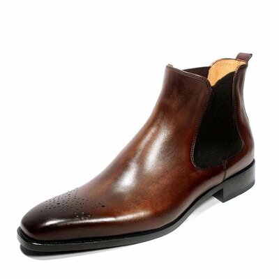 New handmade men's luxury customized red brown leather ankle boots - Thumbnail 1