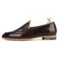 New Handmade Men's Brushed Brown Patent Belgian Formal Loafer - Thumbnail 1