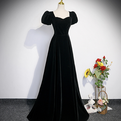 Black velvet long prom dress - Thumbnail 2