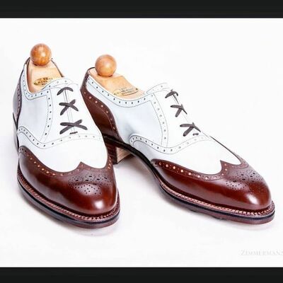 Oxford New Design Two Tone Maroon White Cont Wing Tip Brogue Toe Leather Shoes