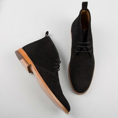 Hand made men's chukka seude lace-up boots, ankle high mens leather boot - Thumbnail 3