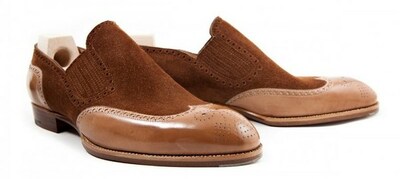 Men's Brown Loafer Slip On Suede Real Leather Wing Tip Brogue Toe Shoes