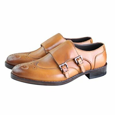 Goodyear craft shoes genuine leather men's hand made monk straps yellow color... - Thumbnail 3