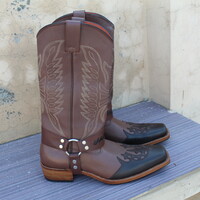 Crafted Leather New Handmade Men's Buckle Caved Cowboy Boots - Thumbnail 2