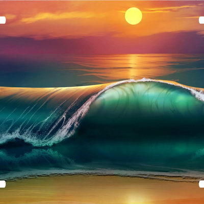 Colorful waves crashing on beach at sunset vanity license plate - Thumbnail 5