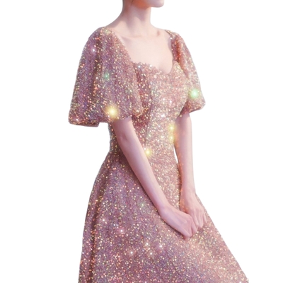 New evening dress champagne color sequined high-end light luxury niche dress skirt