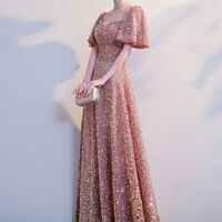 New evening dress champagne color sequined high-end light luxury niche dress skirt - Thumbnail 4