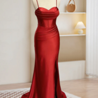Simple Sweetheart Neck Satin Mermaid Burgundy Long Prom Dress, Burgundy Evening Dress KPP1614 - Thumbnail 1