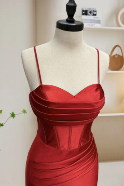 Simple Sweetheart Neck Satin Mermaid Burgundy Long Prom Dress, Burgundy Evening Dress KPP1614
