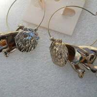 Eye Catching Lion Puzzle Gold Hoop Dangle Fashion Earrings GP - Thumbnail 1