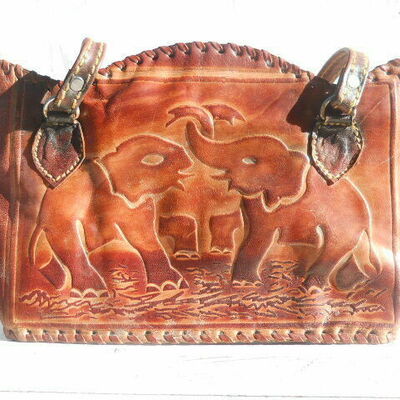 Elephant leather stitched handbag carry bag women purse handmade