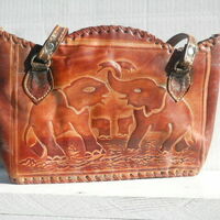 Elephant Leather stitched Handbag Carry bag Women Purse Handmade - Thumbnail 1