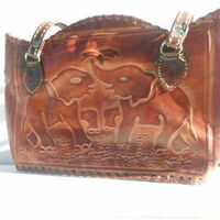 Elephant Leather stitched Handbag Carry bag Women Purse Handmade - Thumbnail 2