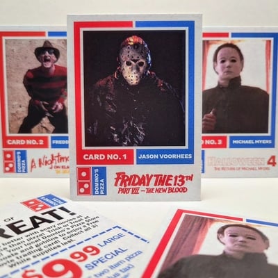 Domino's pizza - three (3) card horror custom trading card set - series 1 re-release