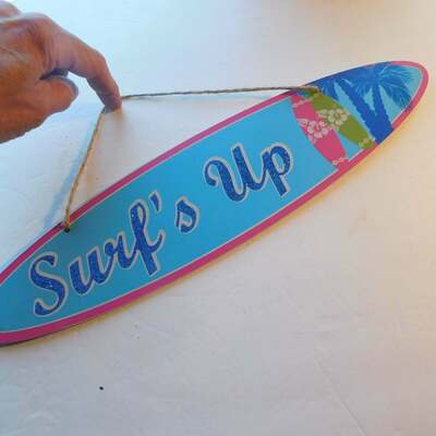 Surf's up glitter wooden wall hanging decoration handmade