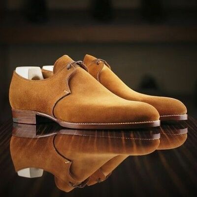 Men brogue tan brown suede formal dreesing shoes - Thumbnail 3