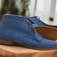 Men's Handmade Ankle High Blue Suede Leather Lace Up Boot, Fashion Boot - Thumbnail 2