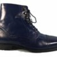 Stylish Men's Handmade Navy Blue Leather Cap Top Ankle High Fashion Lace Up Boots - Thumbnail 1