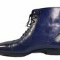 Stylish Men's Handmade Navy Blue Leather Cap Top Ankle High Fashion Lace Up Boots - Thumbnail 2