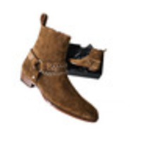 Handmade Men’s Ankle High Suede Boot Men’s Dark Brown Madrid Straps & Chain Style Side Zipper Boot - Thumbnail 1