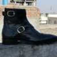 Handmade Men’s Ankle High Leather Boot Men’s Black Cap Toe Double Monk Buckle Boot - Thumbnail 1