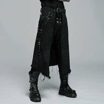 MEN'S GOTH STYLISH KILT, GOTHIC MEN'S BLACK ASYMMETRICAL BELT OVERSKIRT