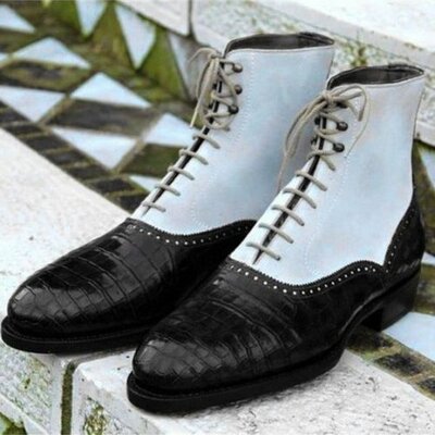 New men two tone high ankle boots alligator ankle boots, ankle boot - Thumbnail 2