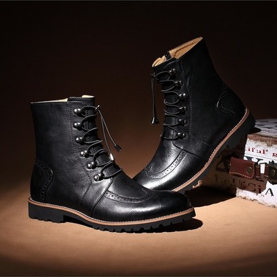 Handmade men lace-up ankle high leather boot, men leather boots, men black boot - Thumbnail 1